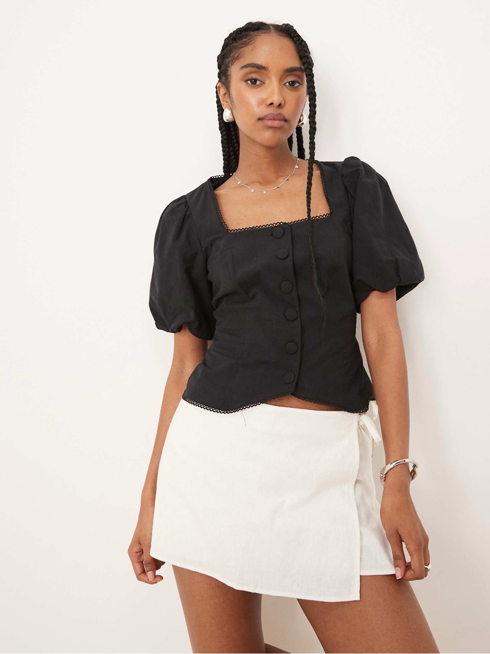 Nobody's Child | Puff Sleeve Button Down | Black | 12